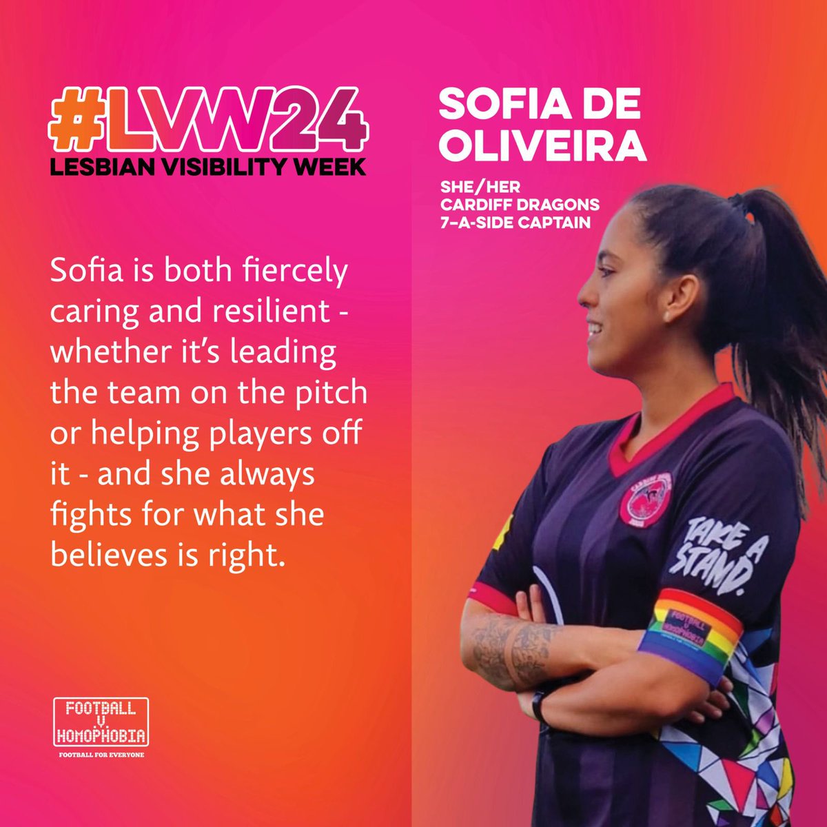 Sofia Oliveira is 7-a-side Captain @cardiffdragons Her club tells us “Sofia is both fiercely caring and resilient - whether it's leading the team on the pitch or helping players off it - & she always fights for what she believes is right” We’re celebrating Sofia 🙌🎉 #LVW24