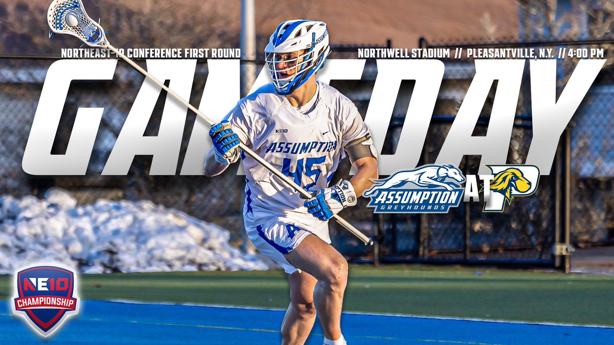 Men’s Lacrosse is back in the playoffs for the first time since 2021, as they take on Pace in the NE10 First Round

📍: Pleasantville, N.Y.
⏰: 7:00 pm
📺: ne10now.tv 
📈: assumptiongreyhounds.com/sidearmstats/m…

#LetsGoHounds #HoundNation #NE10EMBRACE #d2lacrosse #d2mlax