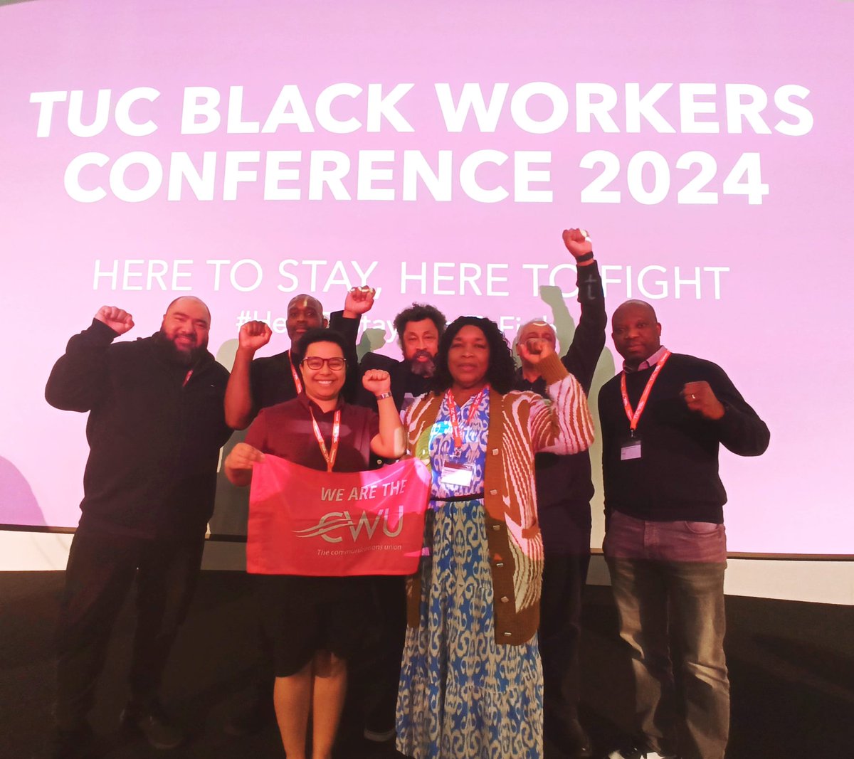 @CWUnews @DaveWardGS 
#CWUandProud 
CWU delegates and visitors at #heretostayheretofight TUC Black Workers Conference ✊🏾✊🏾