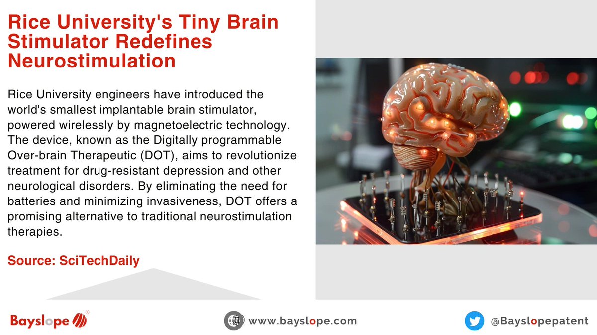 Rice University's DOT: A game-changer in neurostimulation.

#Neurotech #Innovation #BrainStimulation #DOT #RiceUniversity #MedicalTech #Healthcare #Breakthrough #Therapy #Neuroscience #TechRevolution