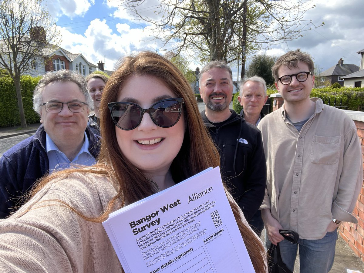 Out in the doors in Bangor West this morning. Great to speak to local residents, with issues raised ranging from potholes & pavements to access to integrated education and reform of Stormont. Lots for us to follow up on! #AllianceWorks