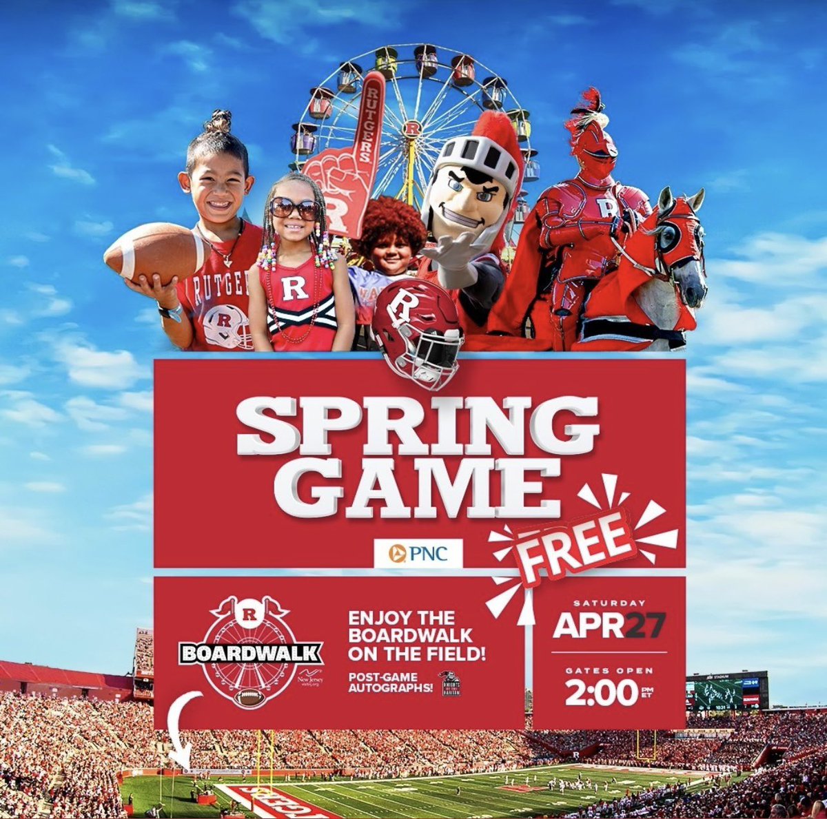 RU Rah Rah! 🪓 
Got #RUTGERS Spirit? 🎉 🏈 🙌

Rutgers Day 2024 features the annual Scarlet-White Game, a preseason scrimmage presented by PNC, at 3 p.m. at SHI Stadium, 1 Scarlet Knight Way, Piscataway, N.J. 

Parking and admission are free. 

#RutgersDay #RutgersUniversity #RU