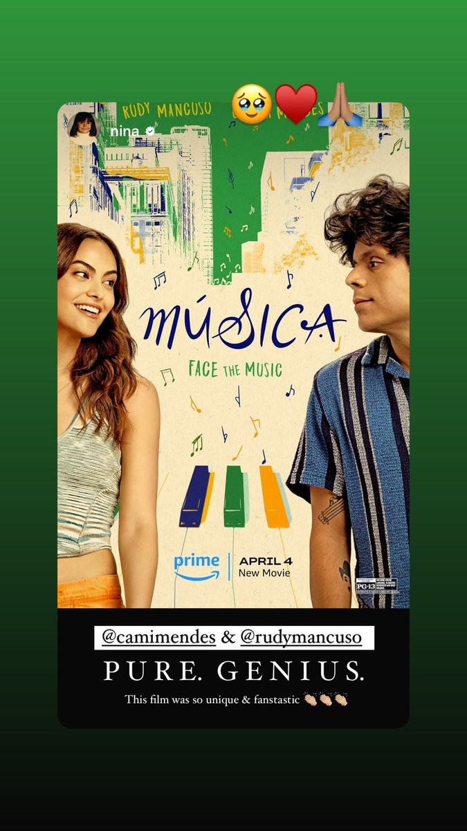 Elas! 🤍

📸 Nina Dobrev apoiando o filme 'Música', protagonizado por Camila Mendes e Rudy Mancuso, via Instagram Stories.