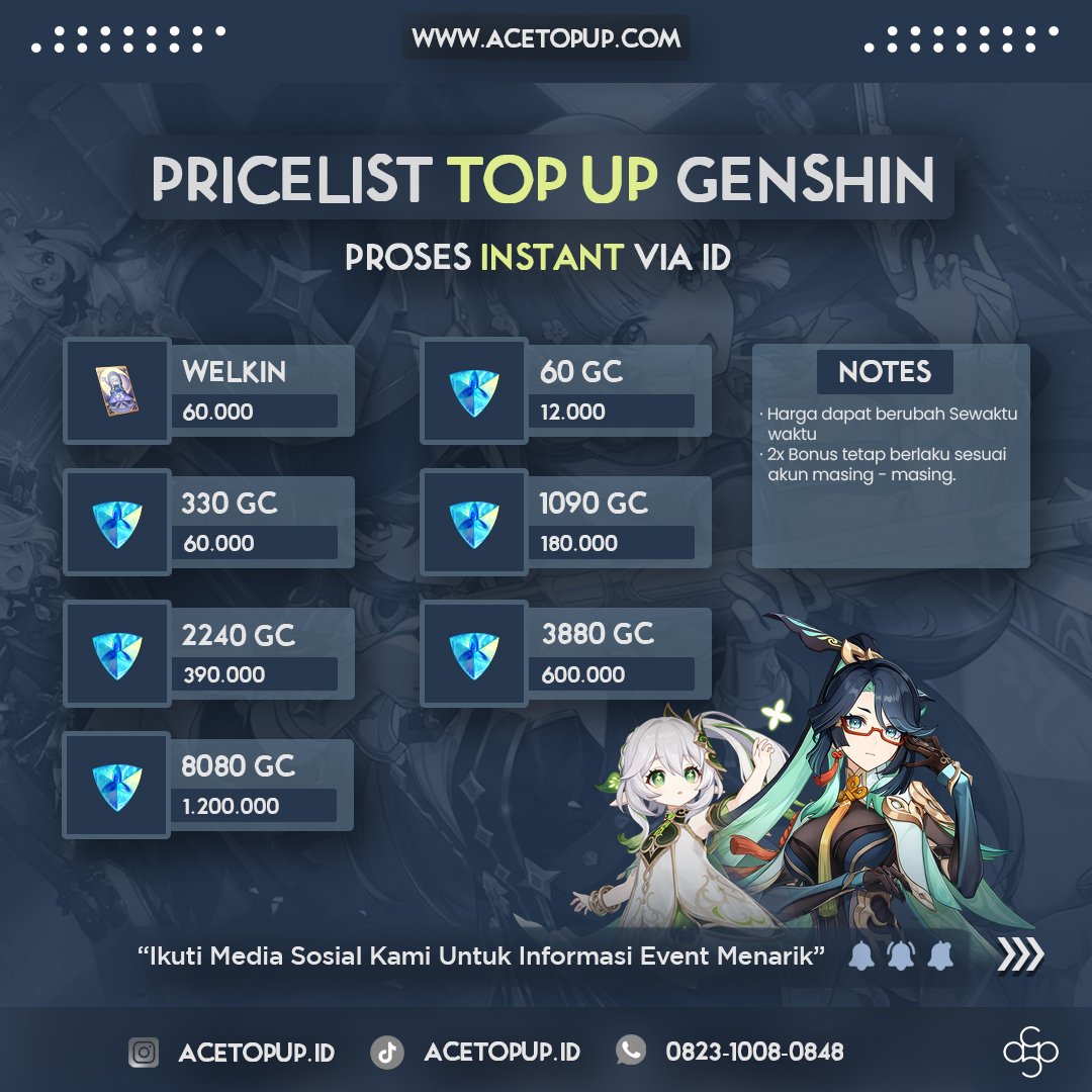 Top Up Genshin Impact Via ID ✨Proses Instant ✨Aman, Cepat, dan Terpercaya ✨acetopup.com / Wa Link Di Bio 🥰 #welkin #genesiscrsytal #genshin