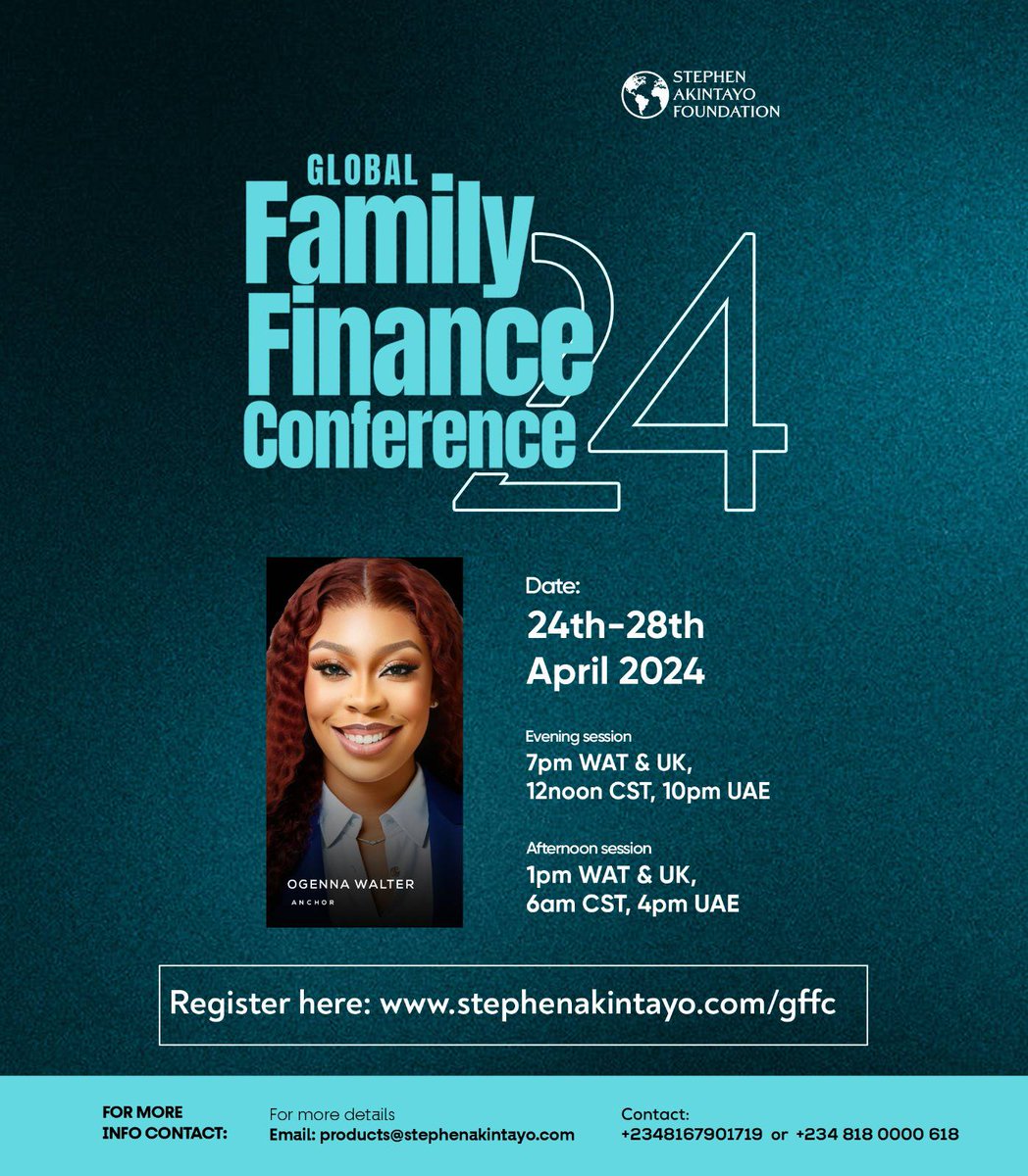 Meet our distinguished anchors for today, @ogennawalter and @zahralicious8

You can't afford to miss today's session. Tune in now at stephenakintayo.com/gffc.

#drsakintayo #GFFC #GFFC24 #familyfinance