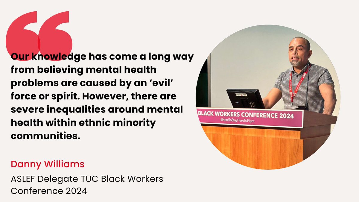 Danny moved the ASLEF motion to conference highlighting mental health inequalities in black & ethnic minority communities. So far 6 passionate speeches in support, with debate to continue tomorrow. #HereToStayHereToFight