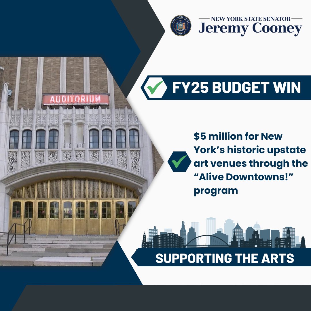 Wrapping up my series of budget highlights with funding for the arts! This year we included $5 million in support of Upstate New York's historic performing arts centers, including the renowned Rochester Broadway Theatre League in #ROC. 🎭