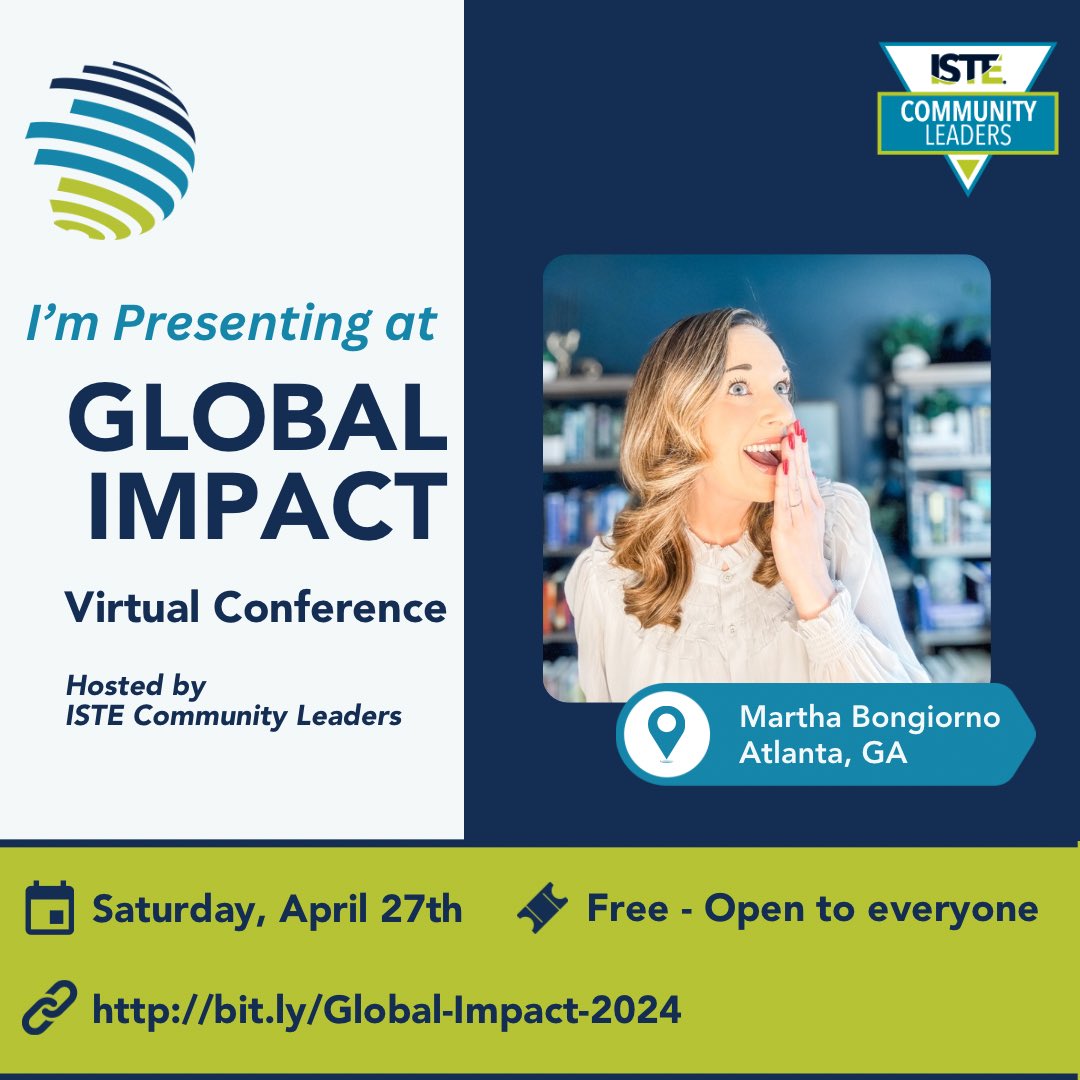 An incredible lineup at today’s ISTE Global Impact Virtual Conference! Join in here: bit.ly/Global-Impact-… Thrilled to discuss: 💚 Collaborating for Sustainability: School Libraries & SDGs 💚 Empowering #StuVoice & Agency #ISTECommuntyLeaders #ISTEGlobal @ISTEofficial