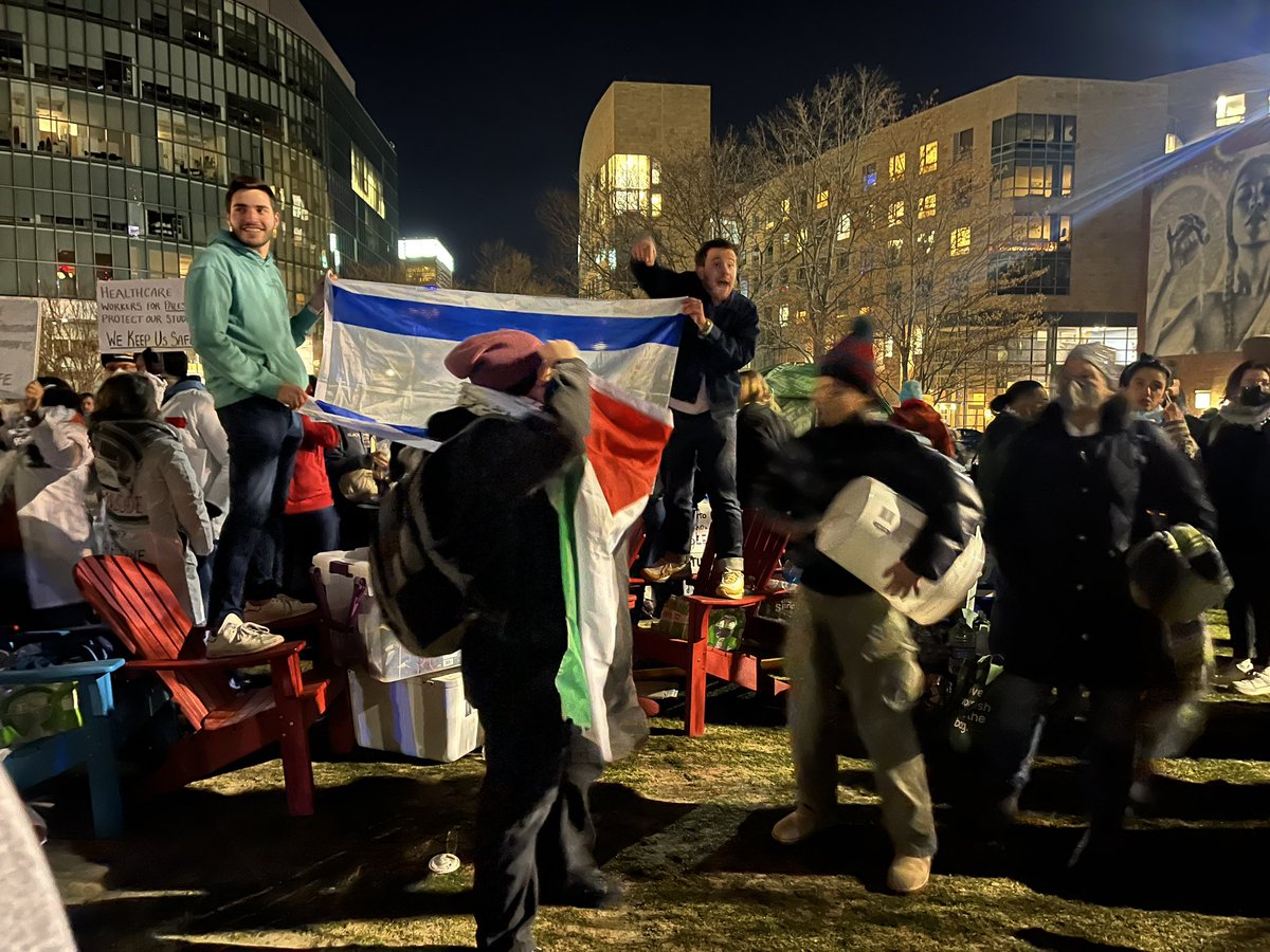 I did hear 'kill the Jews,' said by a counter-protester holding an Israeli flag, seemingly as a provocative joke in response to the group's pro-Palestine chants. Not sure if that's the specific incident @Northeastern leadership is referring to