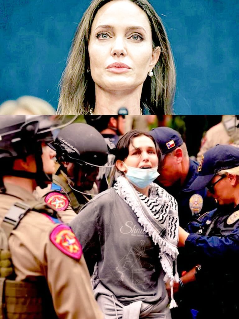 ⭕️Fact: #AngelinaJolie , an important member of the CIA organization, who was raising her voice during protests in the name of women's freedom in #Iran, is silent on the attacks on women in American universities these days.