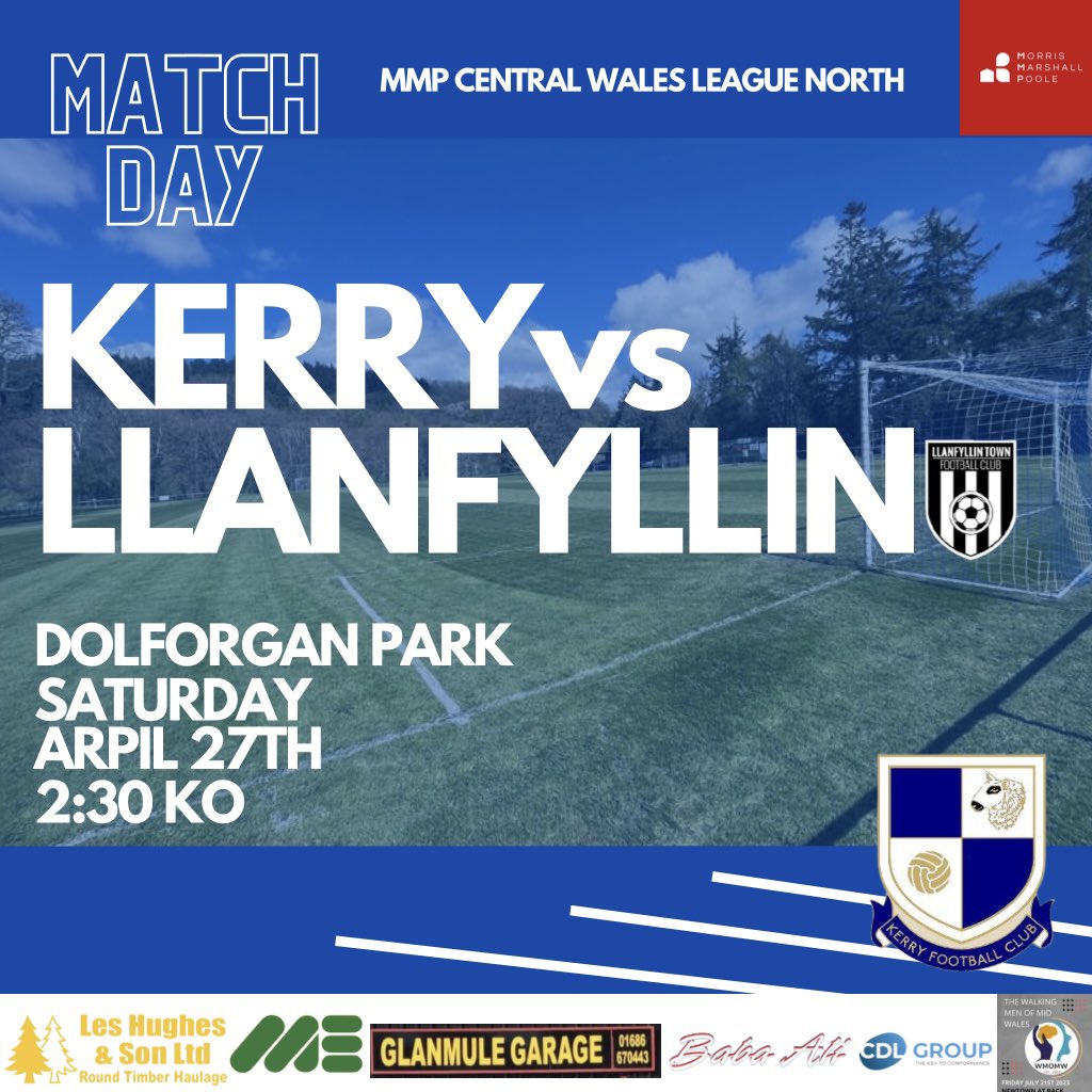 MATCHDAY! We host @LlanfyllinFC this afternoon in our last home game of the season! We’ll be presented with the MMP Central Wales League North trophy post match so come and show your support and celebrate with the lads! 🔵⚪️ 🏆