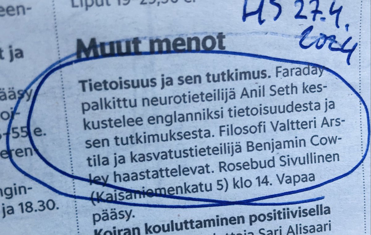 Ja tänään tietysti vielä keskustelu tietoisuuden tutkimuksesta @RosebudBooks Sivullisessa klo 14. Tervetuloa!