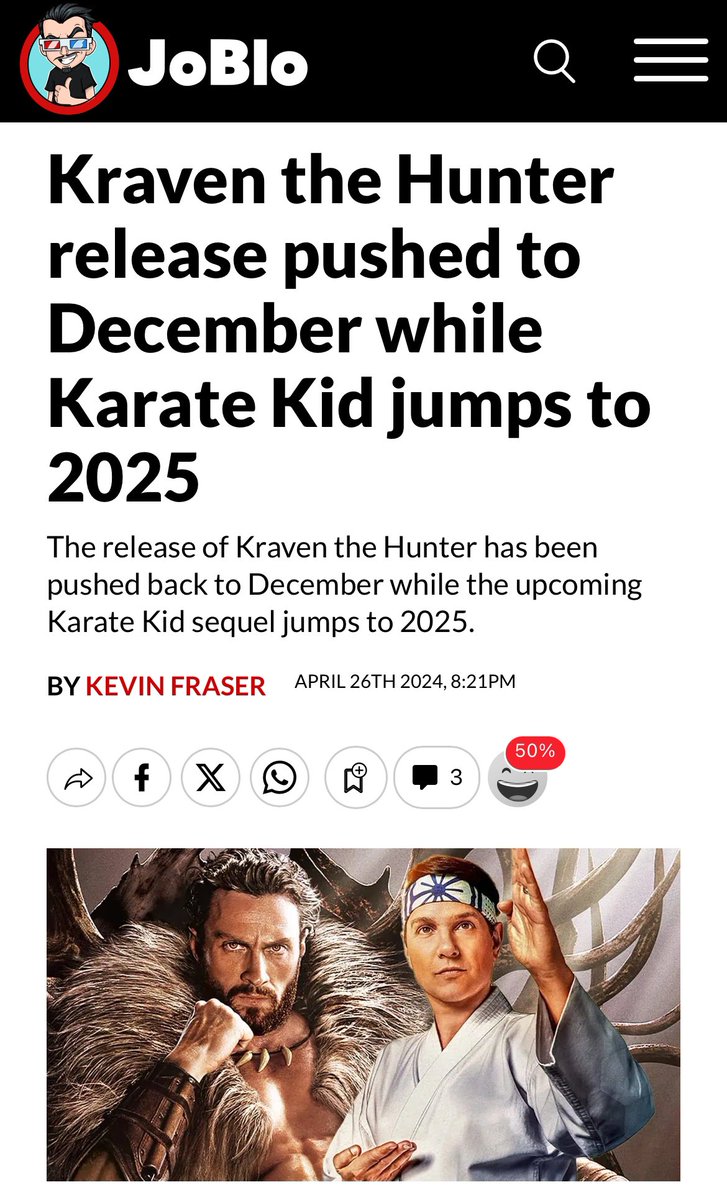 I felt like it was after all that Kraven the Hunter release pushed to December because of Madame Web's critical & box office flop.
#kraventhehunter #aarontaylorjohnson #sonyspidermanuniverse #karatekid #thekaratekid #jackiechan   #ralphmacchio #sonypictures #columbiapictures