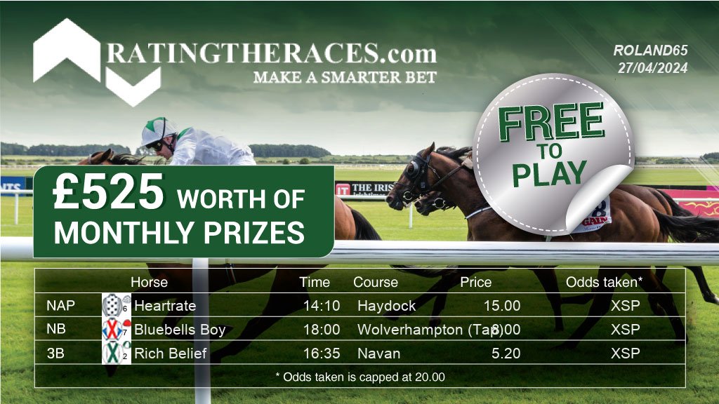 My #RTRNaps are: Heartrate @ 14:10 Bluebells Boy @ 18:00 Rich Belief @ 16:35 Sponsored by @RatingTheRaces - Enter for FREE here: bit.ly/NapCompFreeEnt…