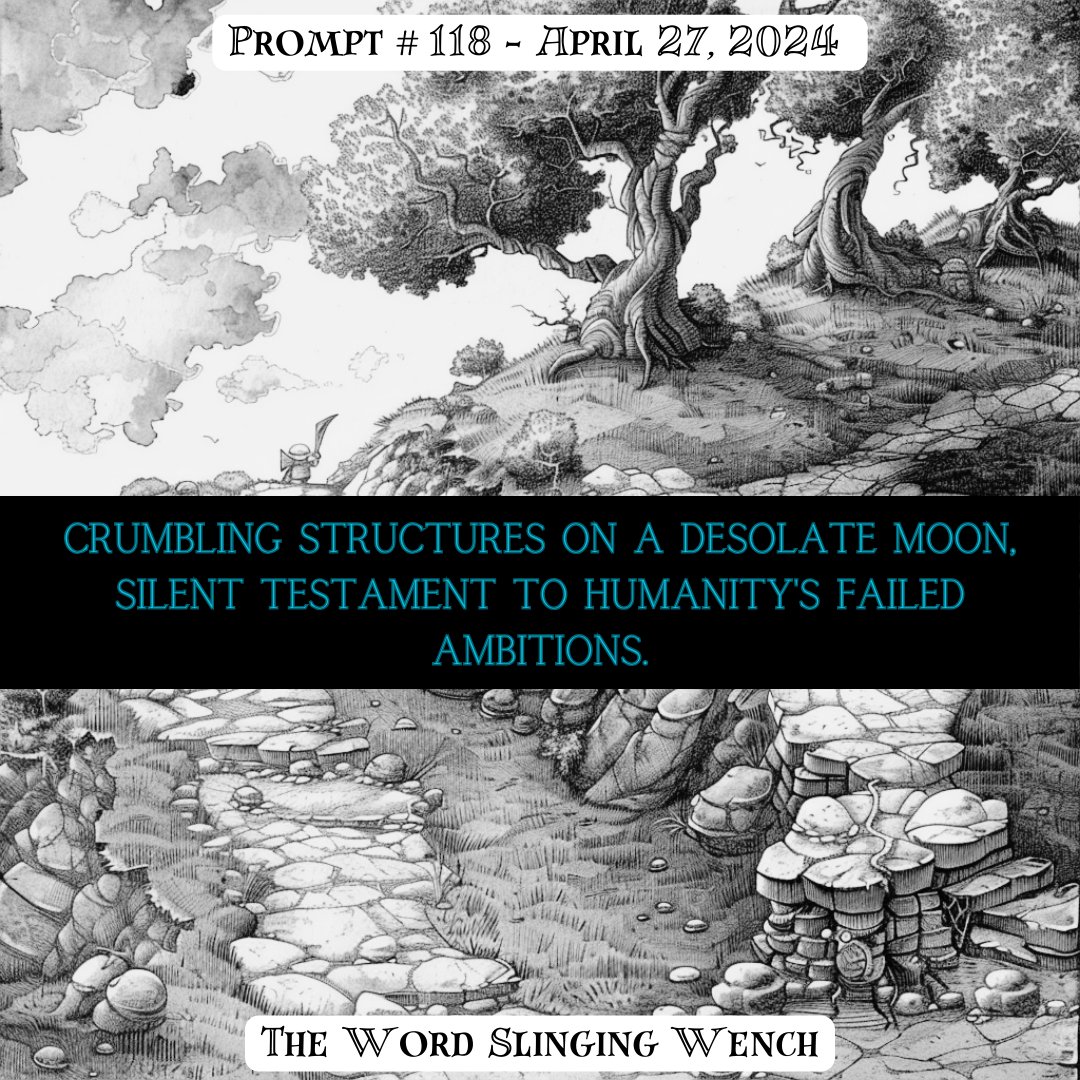 Writing Prompt #118 for 2024

Crumbling structures on a desolate moon, silent testament to Humanity's failed ambitions.

Write every day!

amazon.com/stores/author/…

#thewordslingingwench #writingprompts #writeeveryday #amwriting #homeschool #BookTwitter