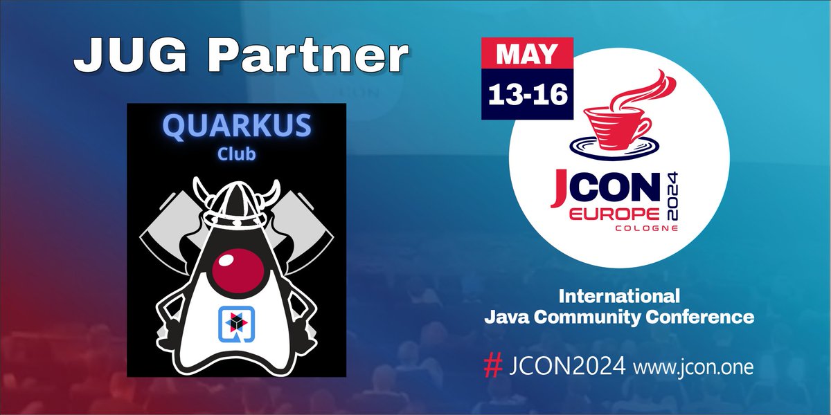 Great! Quarkus Club is back as a partner of #JCON2024! For all #JUG members we offer 1,000 free #JavaUserGroup tickets, first come, first serve! #JCON #Java Get your free JUG ticket: bit.ly/jcon24-eu-jug-… Become a partner: jcon.koeln/#partner