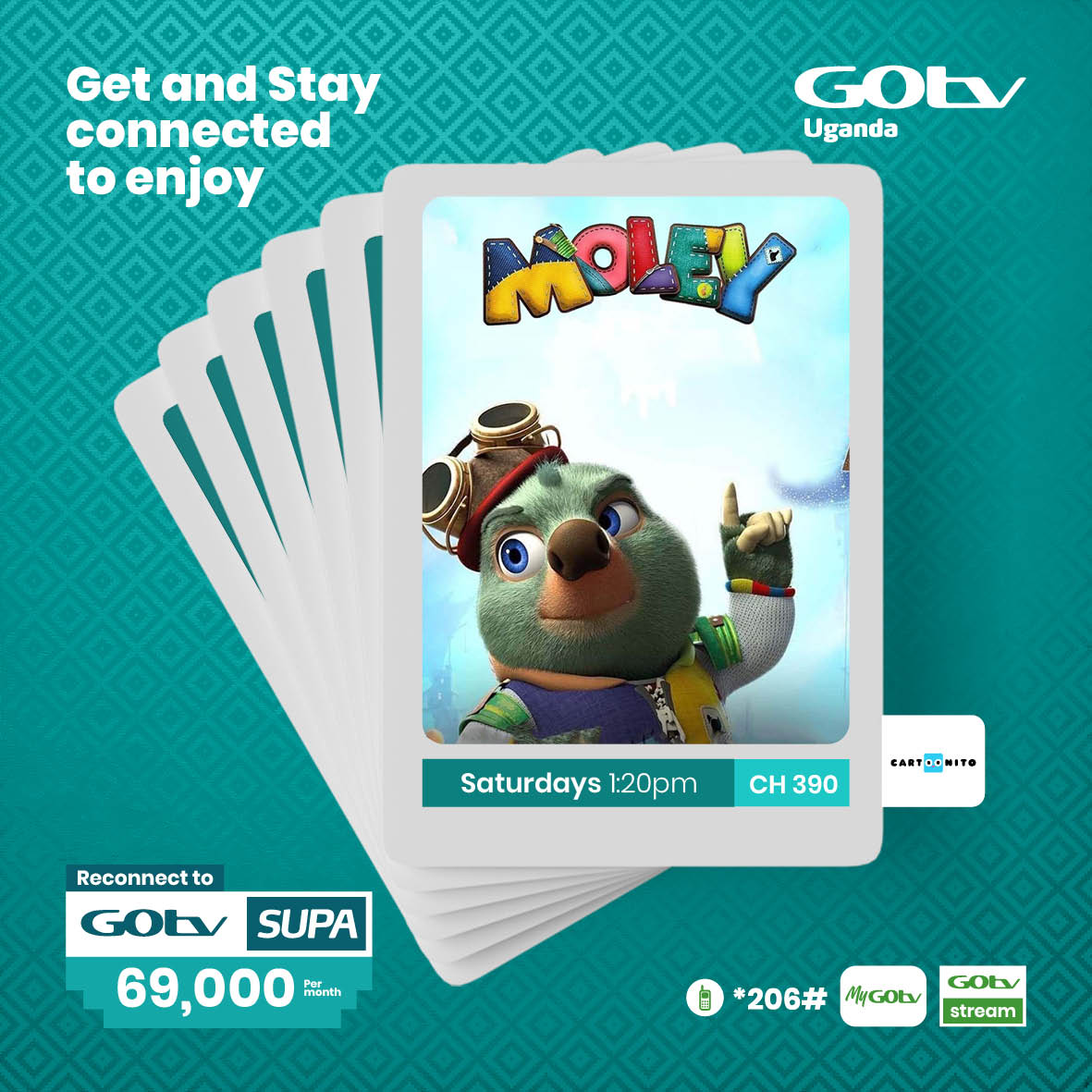 A trip to Moletown? Count us in! Entertain your little ones with MOLEY, every Saturday at 1:20pm on Cartoonito CH 390 Download MyGOtvApp mygotv.onelink.me/JpWQ/epl1 to stay connected to GOtv #GOtvStream