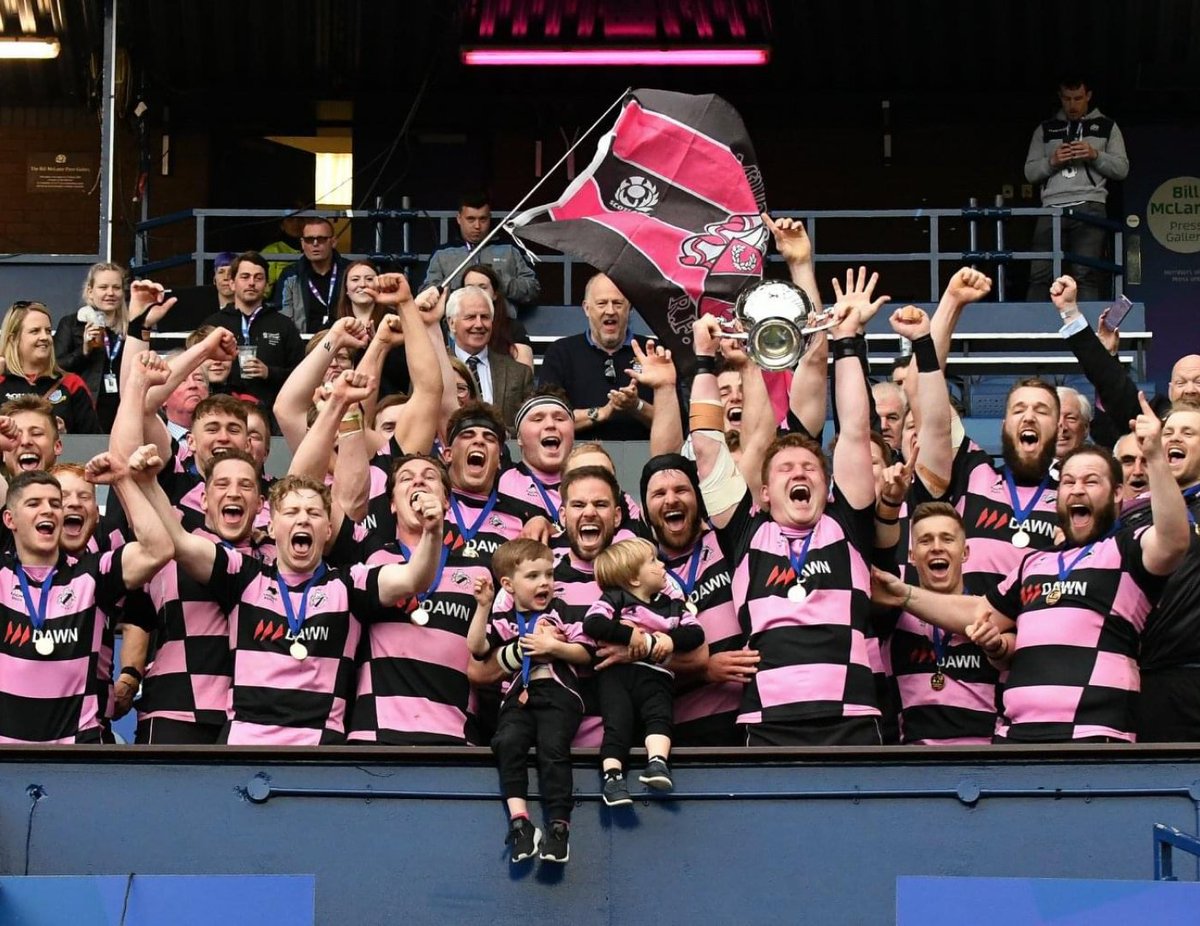 OfficialAyrRFC's tweet photo. 5️⃣ YEARS ON | 🏆

We defeated Heriots at Murrayfield 27-25 to become Scottish Cup Champions and win the double for the second time in the club's history!

A Frazier Climo touchline penalty snatched victory in injury time!

📸 George McMillan

#pinkandblack | #ayrrfc https://t.co/9XYjqgWhpf
