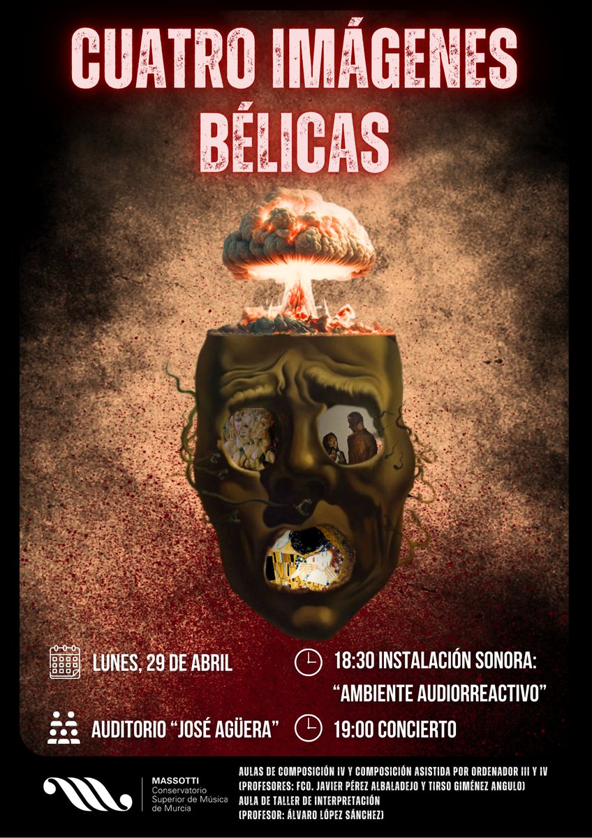 Los alumnos de Composición de cuarto curso del Conservatorio Superior de Música de Murcia presentan 'Cuatro imágenes bélicas'

La obra se estrenará el próximo lunes 29 de abril a las 19 horas en el auditorio 'José Agüera' del CSMM