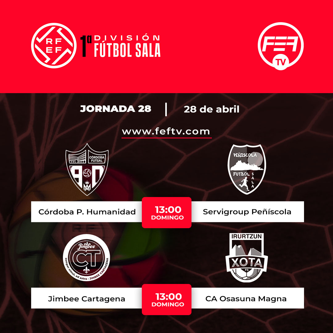 ⚽ @FutSalRFEF ⚽ Jornada 28⁣ 🗓️ 28 de abril. 𝗡𝗼 𝘁𝗲 𝗽𝗶𝗲𝗿𝗱𝗮𝘀 𝗻𝗶𝗻𝗴𝘂́𝗻 𝗽𝗮𝗿𝘁𝗶𝗱𝗼.⁣⁣⁣⁣⁣⁣⁣⁣ 📺 En directo y a la carta por FEF TV.⁣⁣⁣⁣⁣⁣⁣⁣ ✍️ Suscríbete feftv.com/es/plans #feftv #PrimeraDivisiónFS #feftv⁣⁣⁣⁣