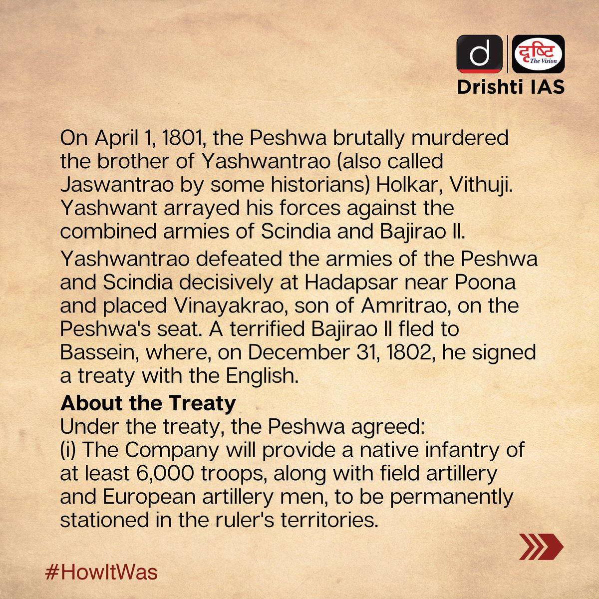 drishtiiaseng's tweet photo. History is the lens through which we view the past, letting us know #HowItWas and shaping who we are today.
#DrishtiGuideToGS #History #Poona #Treaty #English #UPSC #IAS #UPSC2024 #CivilServices #HistoryOfIndia #GeneralStudies #Preparation #DrishtiIAS #DrishtiIASEnglish https://t.co/pP1VTaG30y