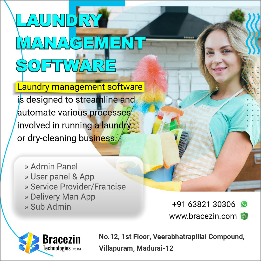 Simplify Your Workflow Our #laundry management system simplifies your workflow, allowing you to focus on what matters most – delivering top-notch service to your customers. Say goodbye to paperwork and hello to automation!

Contactus
Phone: +91-6382130306
website: 
#bracezintech