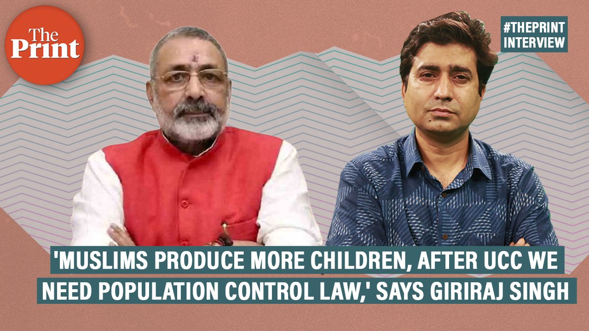 Why Union minister Giriraj Singh @girirajsinghbjp is questioning if Sonia and Indira Gandhi owned mangalsutras, why is he demanding population control law and NRC after UCC, and why is he attacking Owasi? Watch #ThePrintInterview with @shankerarnimesh youtu.be/ndyboP33__U