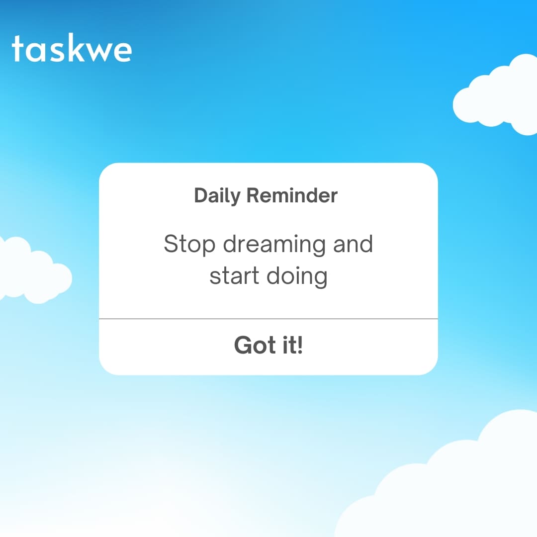 task_we's tweet photo. Choose action over mere dreams. πEvery day presents a chance to shape your own reality. Let determination guide you, perseverance fuel you, and ambition lead the way. πͺ Begin now, and see for yourself!!πβ¨
.
.
.
.
.
.
#DreamBig #Goals #MotivationalQuotes #Motivational #Taskwe https://t.co/tG31PrH0bQ