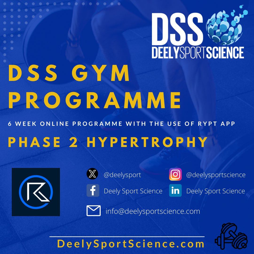Following on from the release of Phase 1 Anatomical Adaptation gym programme, we are now releasing Phase 2 - Hypertrophy gym programme. This is a 6 week programme with 2 sessions per week. We have linked up with our friends in @AppRYPT where members can purchase access to the