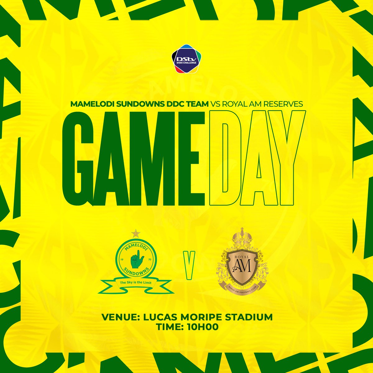 🚨𝐃𝐃𝐂 𝐌𝐀𝐓𝐂𝐇𝐃𝐀𝐘🚨

🆚 Royal AM 
⏰ 10H00
🏟 Lucas Moripe Stadium

#Sundowns #Asidlali 
#GcwalaNgeNewGeneration