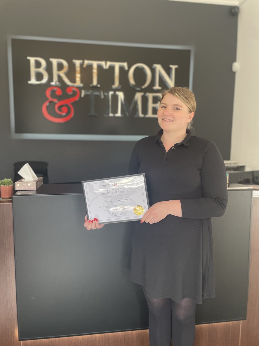 👏 At our staff event, Theresa Wright won our 𝐑𝐢𝐬𝐢𝐧𝐠 𝐒𝐭𝐚𝐫 𝐀𝐰𝐚𝐫𝐝 👏 Theresa has displayed continued, relentless growth and ambition since joining Britton and Time almost 3 years ago! #employeerecognition | #staffawards | #brittontime | #awards