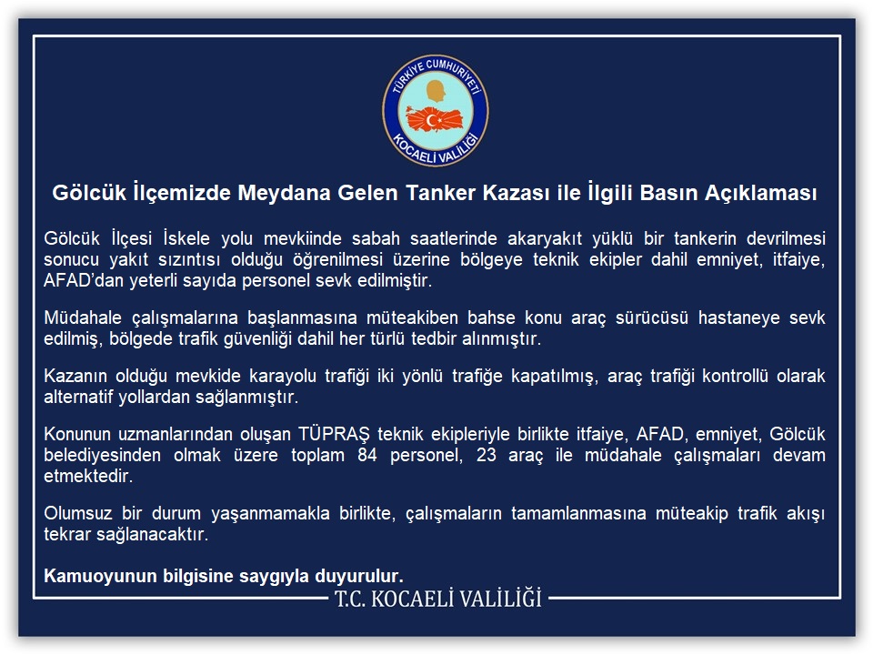 Gölcük İlçemizde Meydana Gelen Tanker Kazası ile İlgili Basın Açıklaması @SeddarYavuz kocaeli.gov.tr/golcuk-ilcemiz…