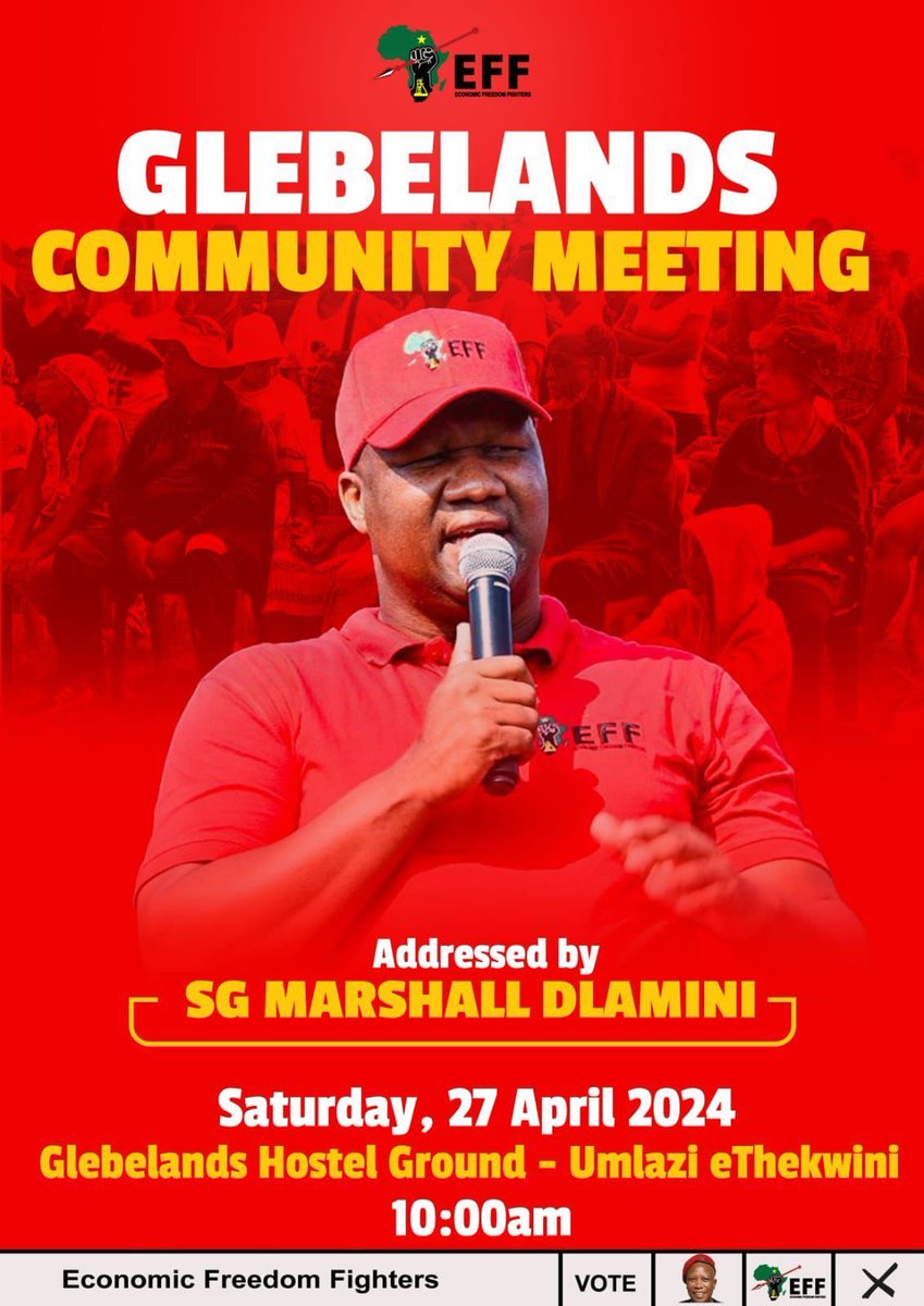 KZN let's go, SG @DlaminiMarshall will be at Glebelands Hostel Ground #MalemaForSAPresident