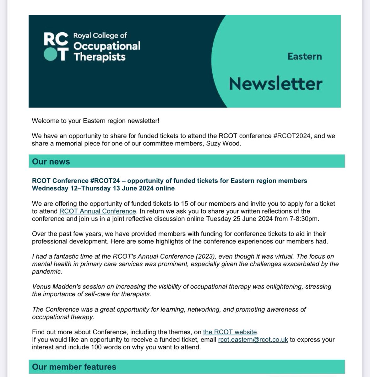 #ERRCOT members check your email for our latest newsletter and information of how you can apply for a funded #RCOT2024 conference place. Please RT and Share.