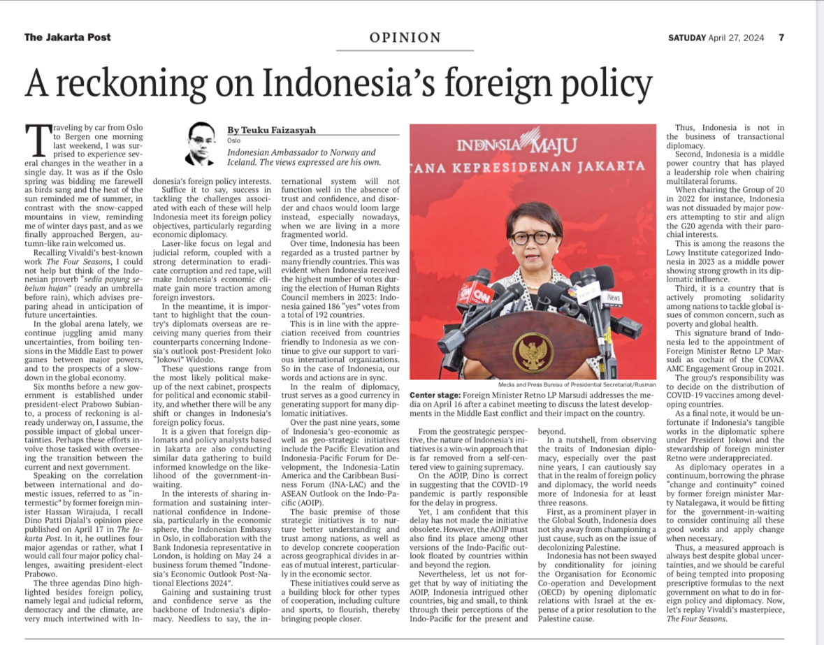 A good reflective thought on the approach of Indonesia's foreign policy...