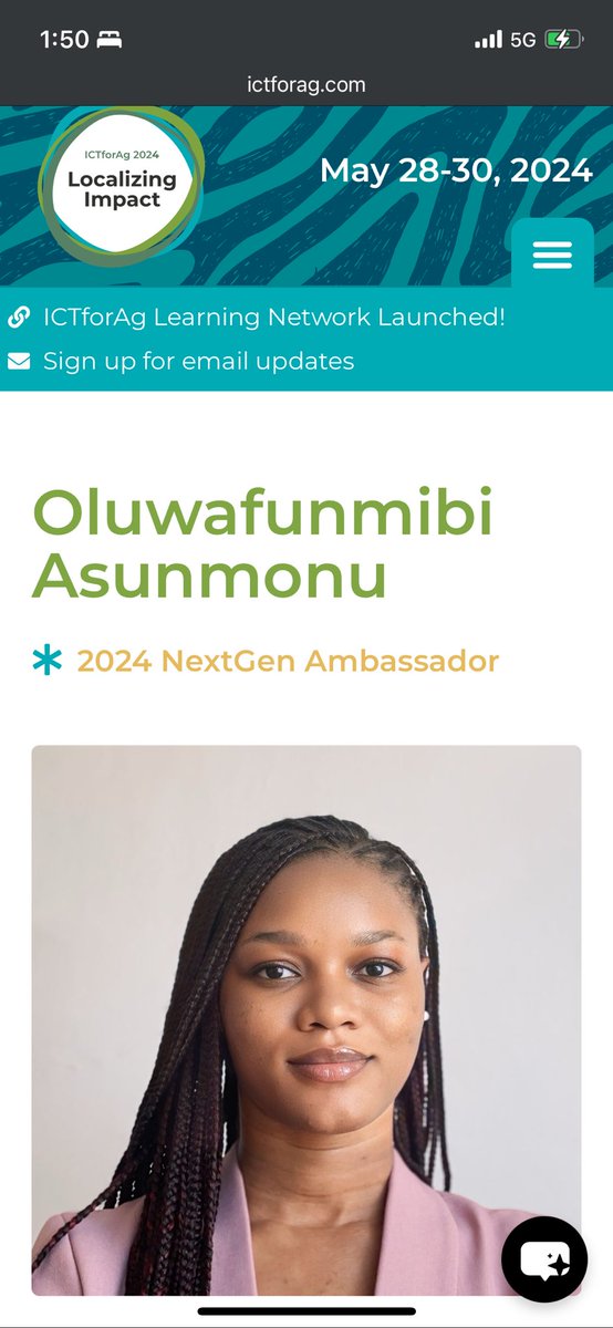 I have been chosen as one of the 30 Inaugural Ambassadors for the @ICTforAg program organized by @USAID and other partners. 🥳🥳

Read my profile here: ictforag.com/people/oluwafu…

Register for the conference here: ictforag.com/events/ictfora…

#ICTforAg2024 #ICTforAgNextGenAmbassador