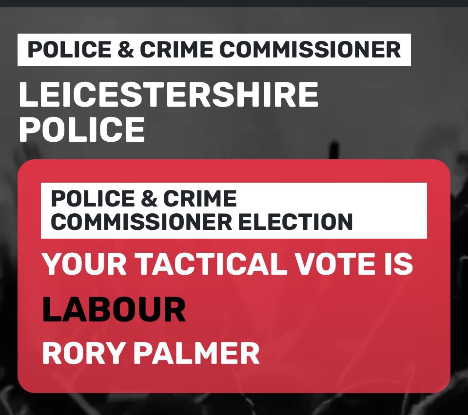 National tactical voting sites reinforce a key message for Leics & Rutland for the PCC election: If you want an end to Conservative chaos, please vote Labour & Co-operative on Thursday. My plan for safer streets and stronger communities: rorypalmer.org #RoryOrTheTory