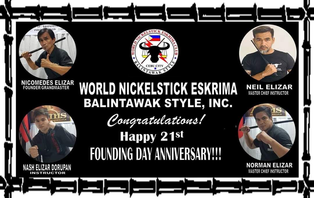 Happy 21st Anniversary to World Nickelstick Eskrima, Balintawak Style.
#ElizarFamily #World #Nickelstick #Balintawak #Style #Arnis #Eskrima #Filipino #MartialArts #SelfDefence #CebuCity #Philippines #FMA #PHL