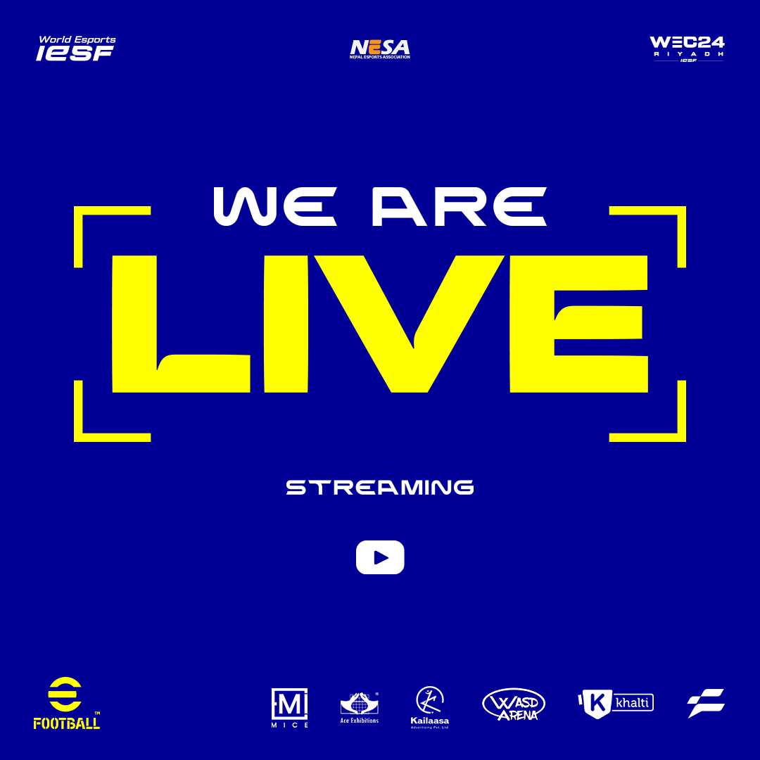 We are going live with efootball top 8 day 1!

Catch the live action from following link!
youtube.com/live/x8gye6MzX…

Further assistance
🔗 Link : discord.gg/kKmdfdkeh4
#nepal #esports #nesa #wec24 #iesf #worldesports #squadupnepal #sportsconnect