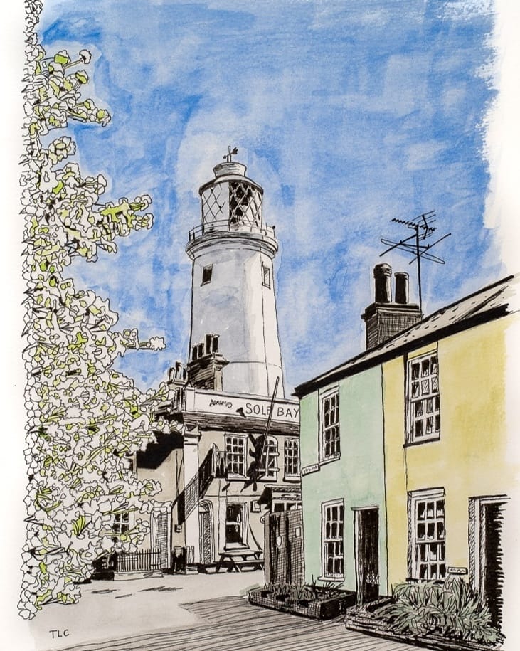 For those of you who have forgotten what hot weather looks like 🙌🏻

'A perfect day', Southwold Lighthouse and Sole Bay Inn. Watercolour and ink sketch ☀️
Tomcrittendenart.etsy.com