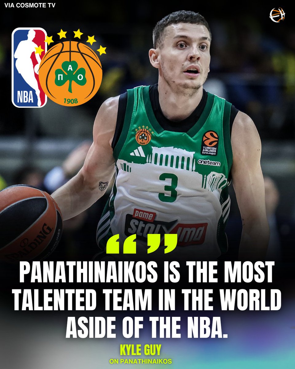 ☘️🗣️ 'In the papers Panathinaikos (and Real Madrid) are the most talented teams in the world aside of the NBA' 👏 Kyle Guy with some high praise for his former club.