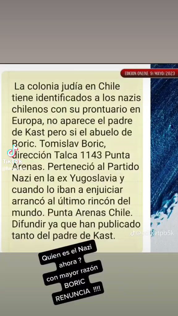 yankagrl's tweet photo. @Rubencorsal El único nazi registrado y reconocido en Chile es un Sr Boric, pariente del merluzo y https://t.co/VZxA67gaR8