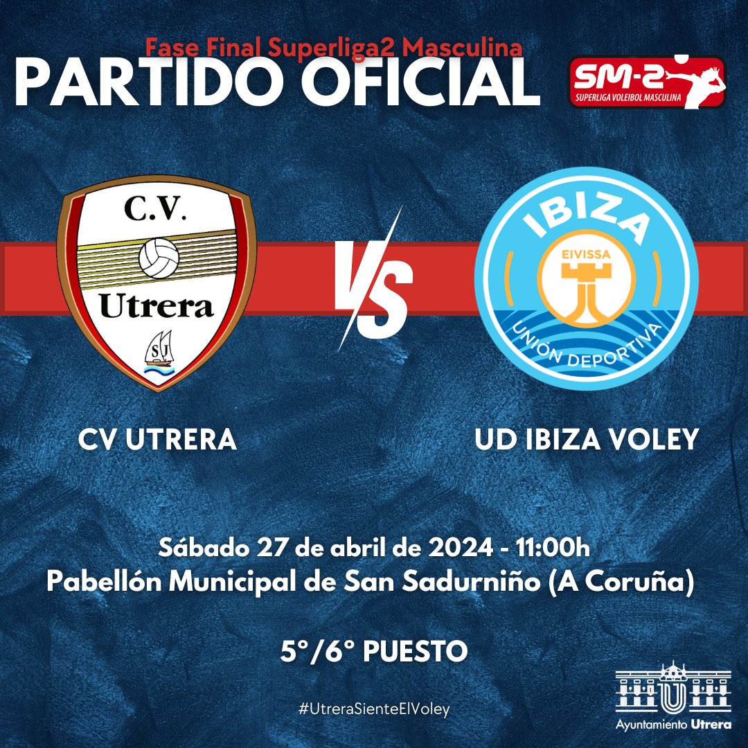 𝐀 𝐝𝐞𝐬𝐩𝐞𝐝𝐢𝐫 𝐒𝐚𝐧 𝐒𝐚𝐝𝐮𝐫𝐧𝐢𝐧̃𝐨 𝐜𝐨𝐧 𝐕𝐈𝐂𝐓𝐎𝐑𝐈𝐀.

📅 Sábado 27 de abril
⏰ 11:00h
🆚 <a href="/udibizavolley/">UD Ibiza Voley</a> 
🏟️ Pabellón Municipal
📍 San Sadurniño (A Coruña)
📺 youtube.com/@utreraaldia45…
🏆 5º/6º puesto

#UtreraSienteElVoley