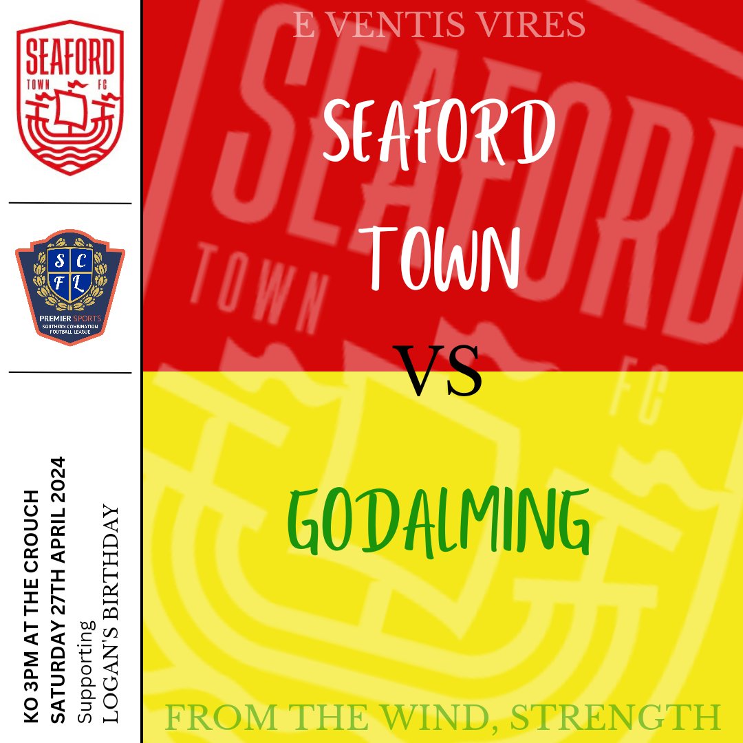 MATCH DAY!!! 🆚 Godalming Town 🏆 SCFL Division 1 📅 Saturday 27th April 2024 🕒 3pm KO 🏟 The Crouch, BN25 1AE 🎟 £6 Adults | £3 Concessions | U16 FREE 🍺🍔☕️ OPEN Supporting: Logan's Birthday