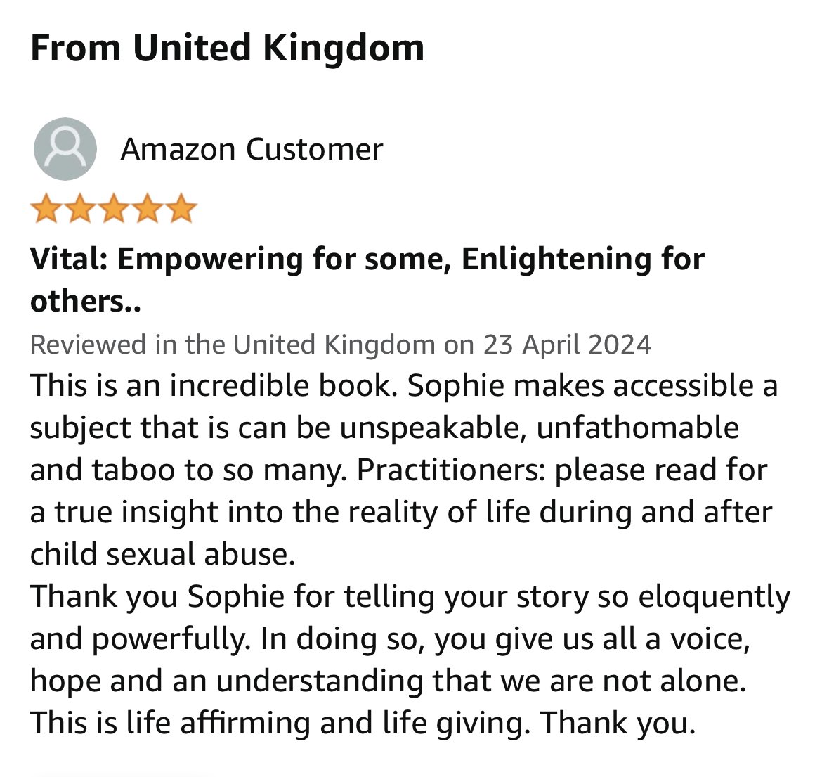 Wow - thank you for this incredible review. 🙏🏼🌸 #TheFlyingChildStory documents the therapeutic journey I took with my therapist, Pat. It includes the fairy tale and drawings I created to help me make sense of my experiences and many between-session conversations, with insights…