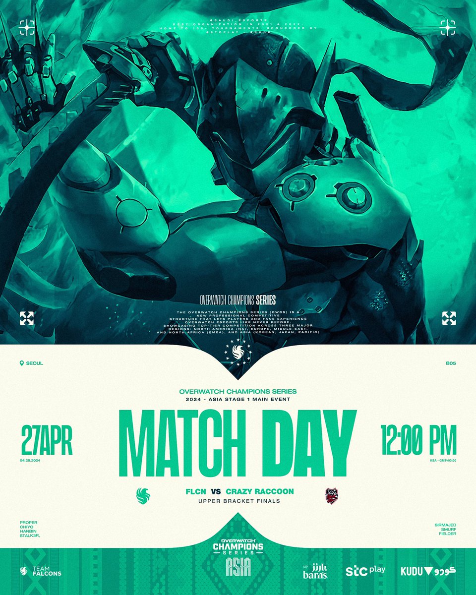FalconsEsport's tweet photo. Let's lock in the Grand Finals 🦅

🆚 Crazy Racoon
⏰ 11:00 AM / 12 PM KSA
🏆 Overwatch Asia bracket

#FalconsAreHere https://t.co/b0hriHFMNn