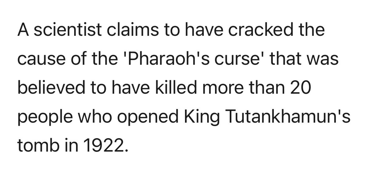 Scientist cracks cause of “Pharaoh's curse” linked to King Tut's tomb mol.im/a/13355233