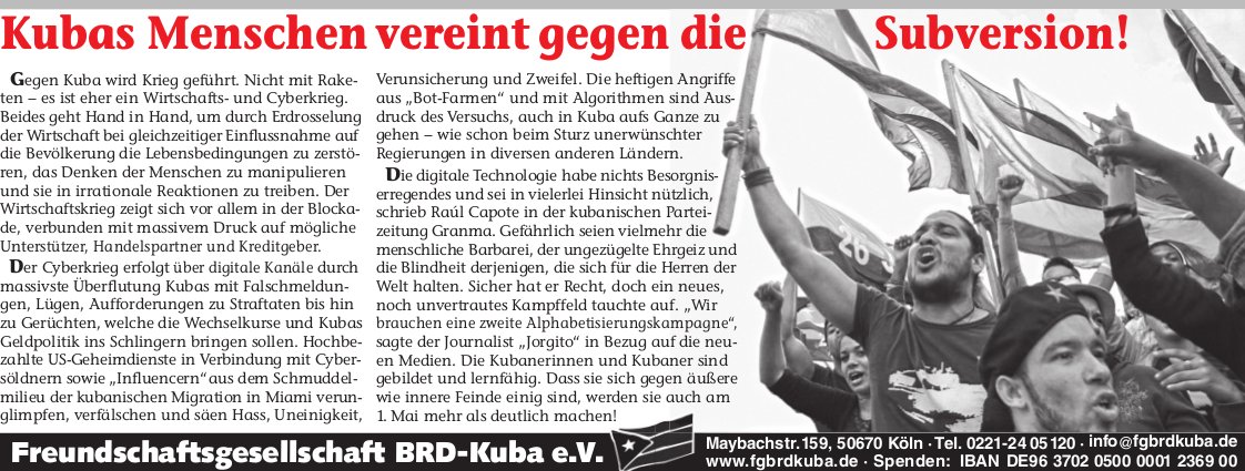 #Kuba/s Menschen vereint gegen die Subversion! Gegen #Cuba wird Krieg geführt. Nicht mit Raketen - es ist eher ein Wirtschafts- und #Cyberkrieg: fgbrdkuba.de/fg/fgtxt/fg202… , #UnblockCuba