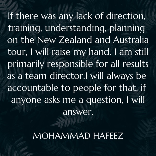 Maturity is when you take responsibility of lose on yourself & gives credit to team. I stan the right man ❤️
#MohammadHafeez