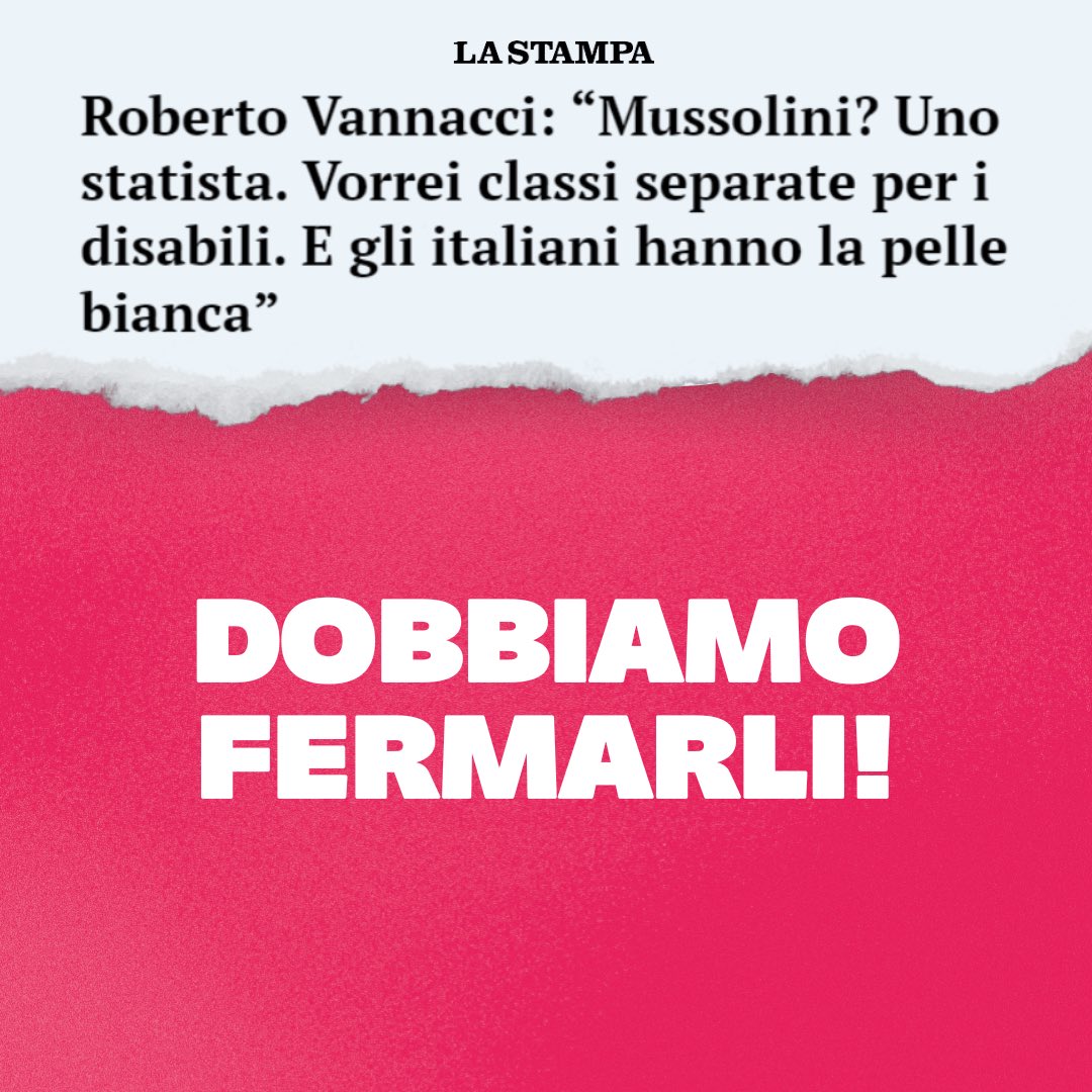 La segregazione per le persone con disabilità.
L’etnia come elemento qualificante.
La visibilità delle persone lgbtqia+ come colpa.
Mussolini come statista.

Dobbiamo fermarli.